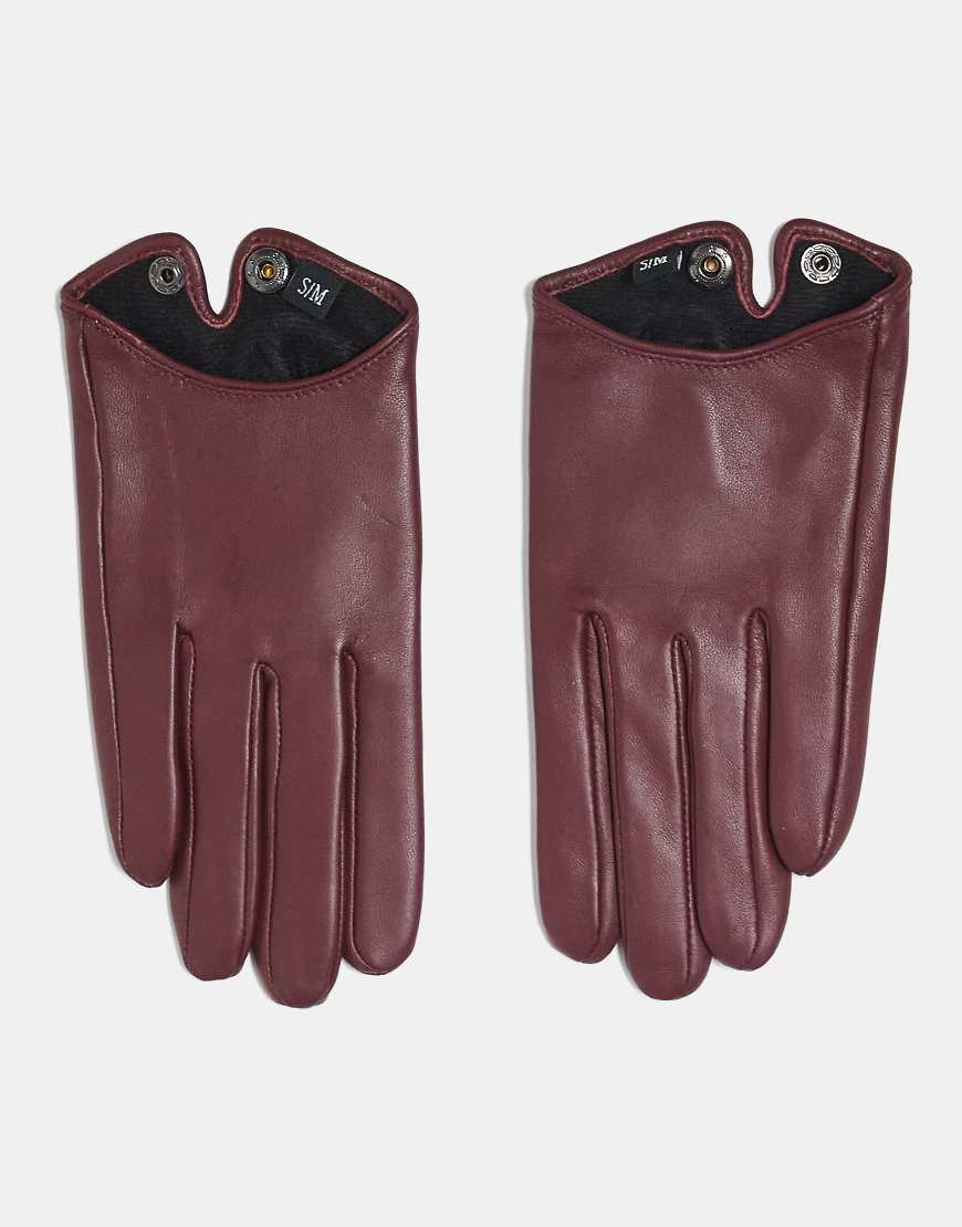 ASOS DESIGN - Touchscreen-Handschuhe aus Leder in Burgunderrot von ASOS DESIGN