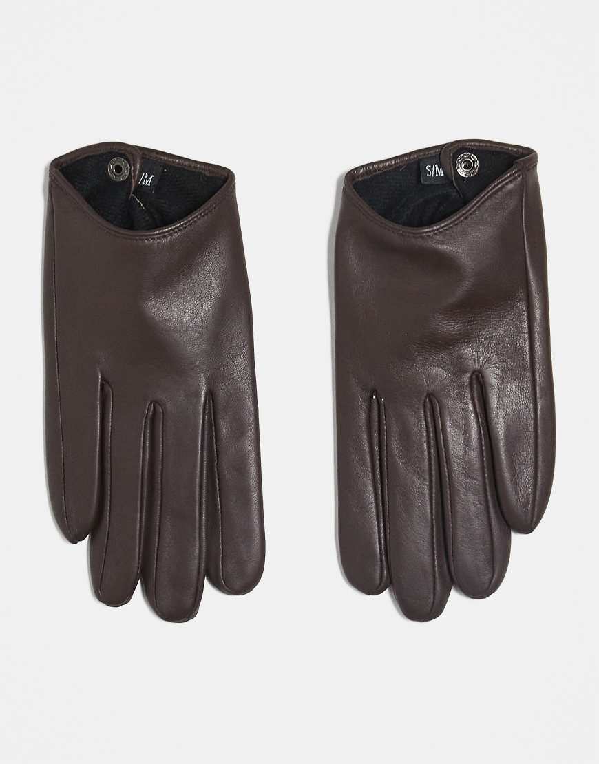 ASOS DESIGN - Touchscreen-Handschuhe aus Leder in Schokobraun-Brown ASOS DESIGN - Touchscreen-Handschuhe aus Leder in Schokobraun-Brown von ASOS DESIGN
