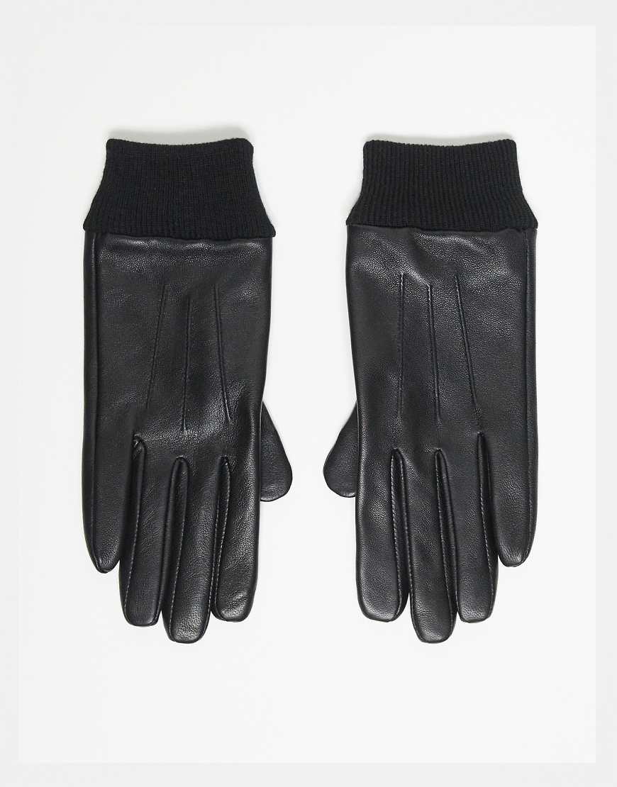 ASOS DESIGN - Touchscreen-Handschuhe aus Leder in Schwarz mit gerippten Bündchen von ASOS DESIGN