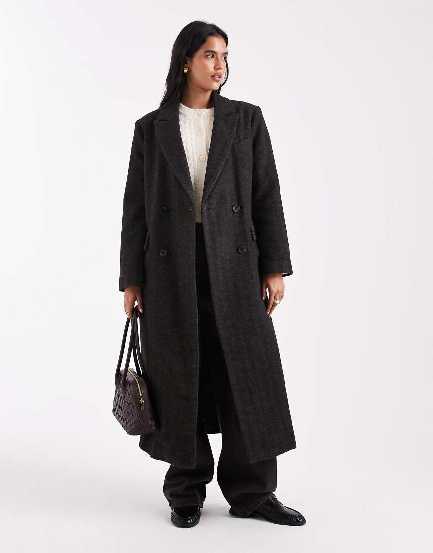ASOS DESIGN - Traditioneller Dad-Mantel aus Wollmix mit Fischgrätmuster-Schwarz von ASOS DESIGN