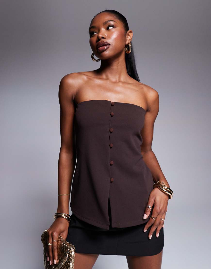 ASOS DESIGN - Trägerlose Longline-Weste in Braun mit Knopfleiste-Schwarz ASOS DESIGN - Trägerlose Longline-Weste in Braun mit Knopfleiste-Schwarz von ASOS DESIGN