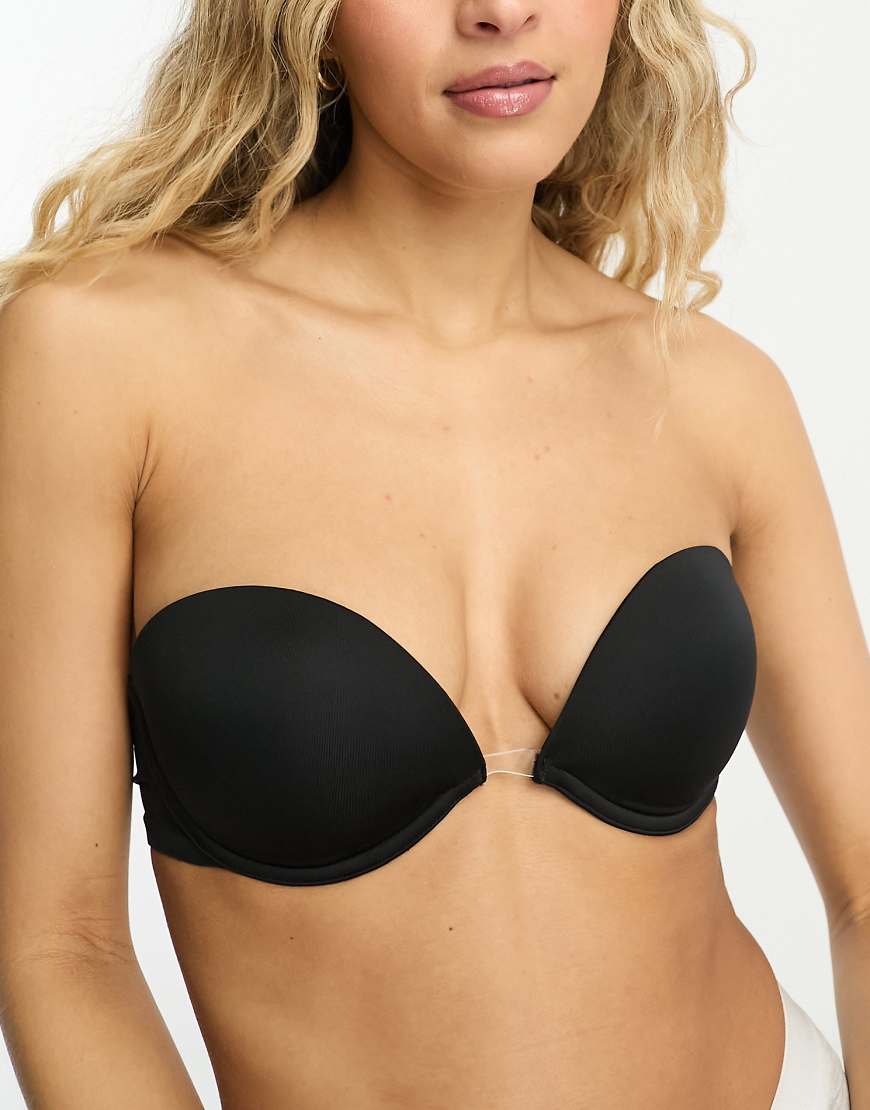ASOS DESIGN - Trägerloser Mikrofaser-BH in Schwarz mit verschiedenen Tragevarianten und transparentem Mittelteil von ASOS DESIGN