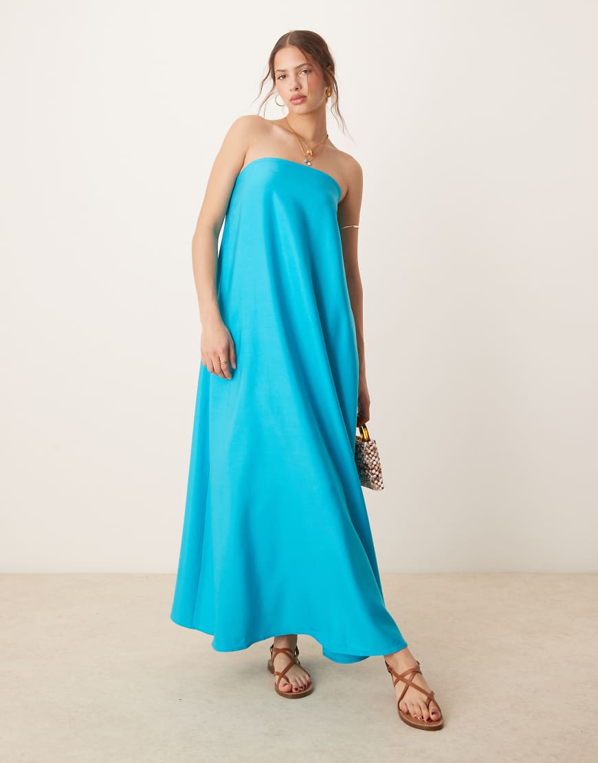 ASOS DESIGN - Trägerloses Cupro-Maxikleid in Türkis-Blau von ASOS DESIGN