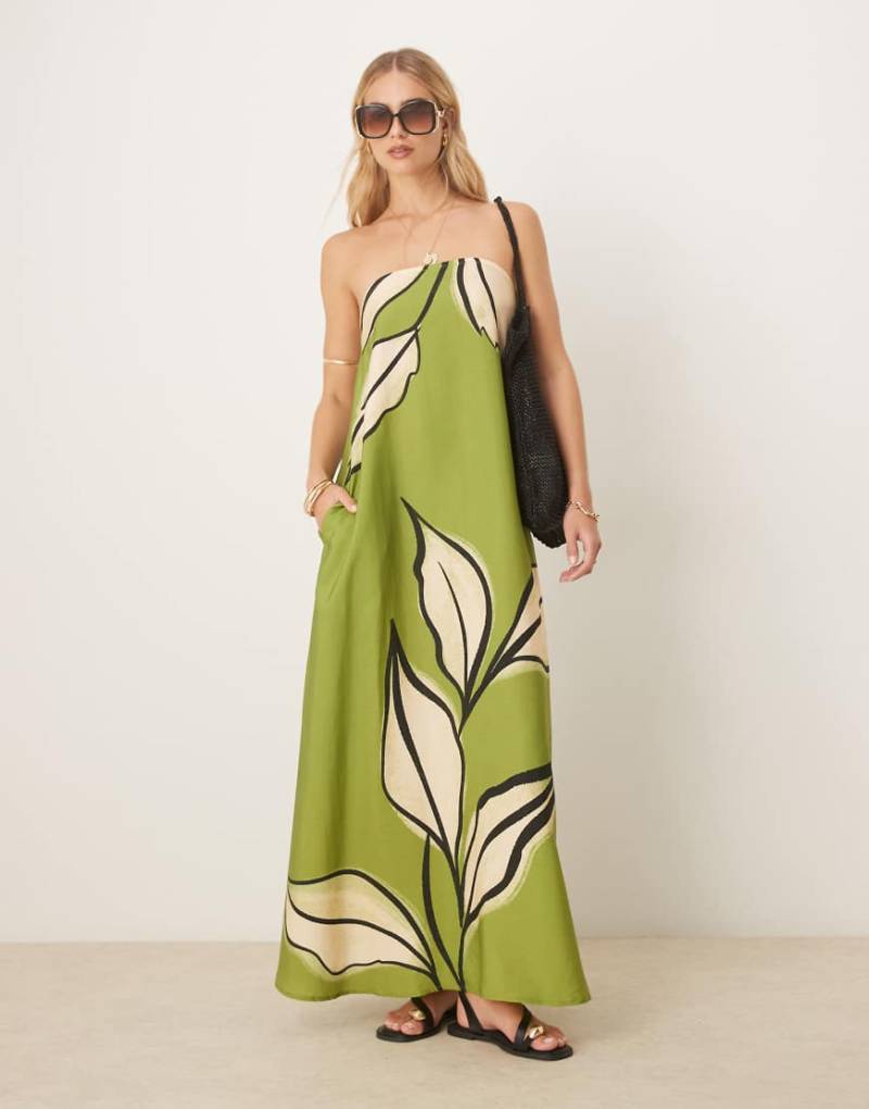 ASOS DESIGN - Trägerloses Maxikleid aus Cupro mit abstraktem grünem Muster-Bunt von ASOS DESIGN