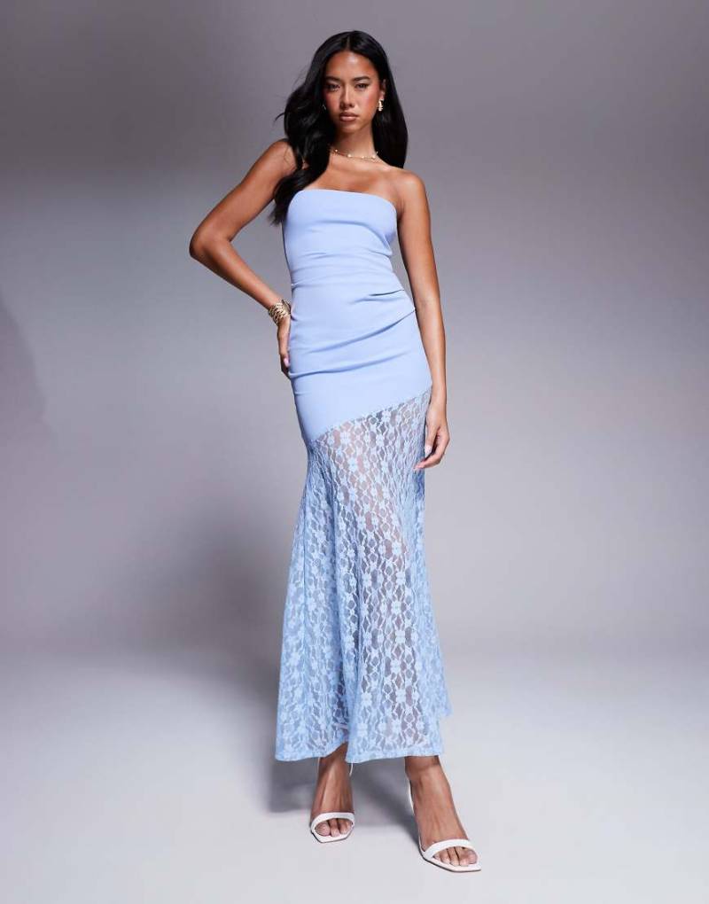 ASOS DESIGN - Trägerloses Maxikleid in Blau mit Spitzendetails am Rock von ASOS DESIGN
