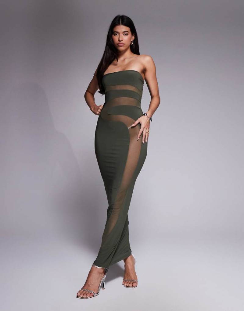 ASOS DESIGN - Trägerloses Maxikleid in Khaki mit geformtem Detail-Grün von ASOS DESIGN