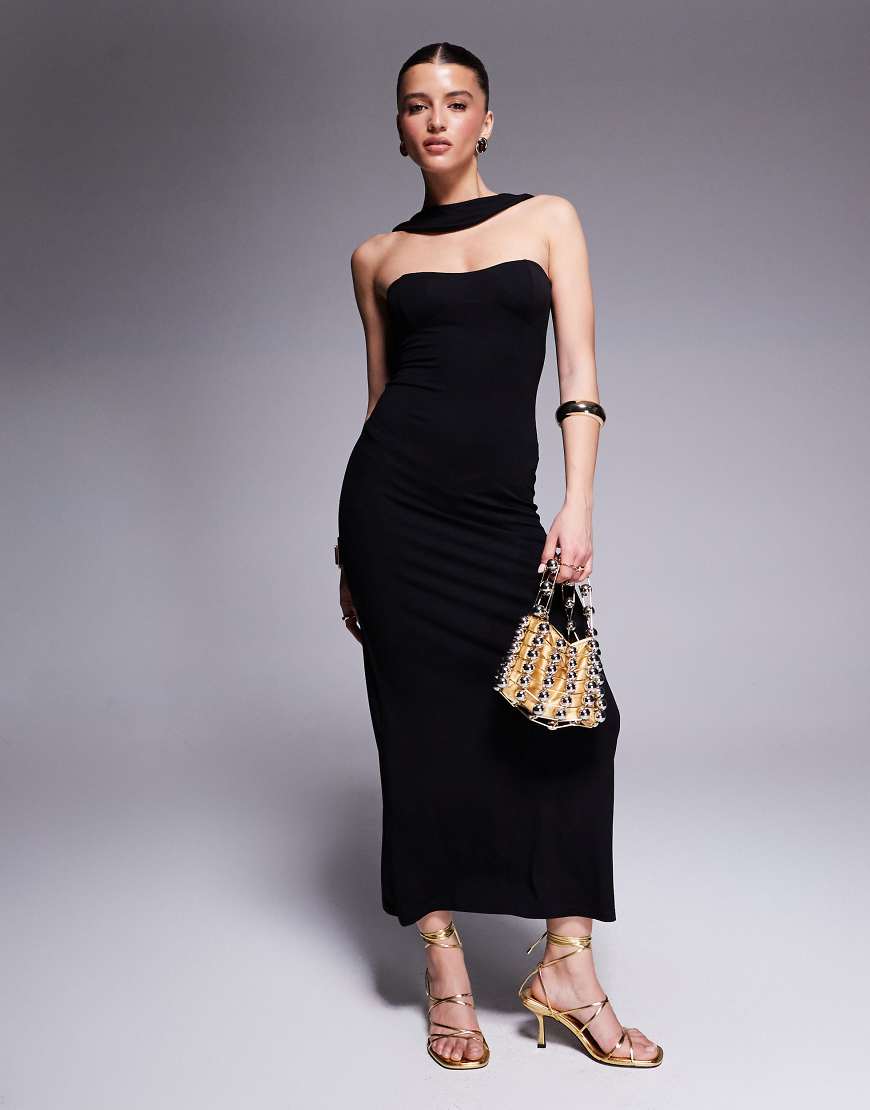 ASOS DESIGN - Trägerloses Maxikleid in Schwarz mit Herzausschnitt und Trägern im Schal-Design ASOS DESIGN - Trägerloses Maxikleid in Schwarz mit Herzausschnitt und Trägern im Schal-Design von ASOS DESIGN