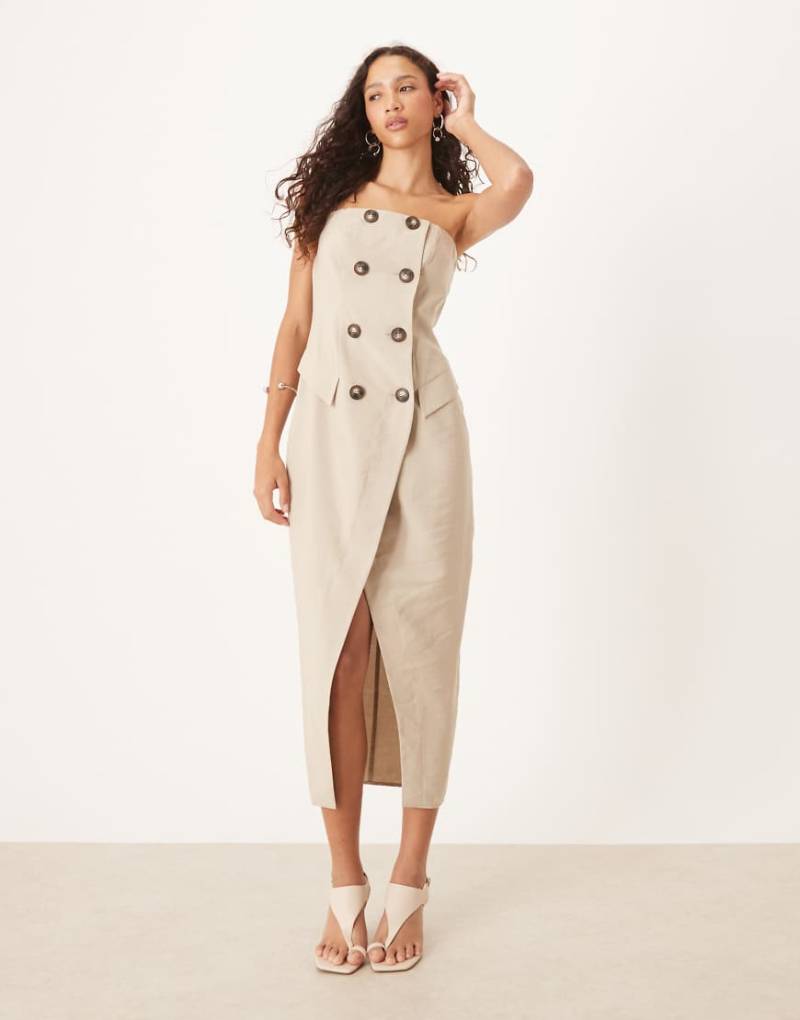 ASOS DESIGN - Trägerloses Midi-Bleistiftkleid in Sandbeige im Trenchcoat-Look-Neutral von ASOS DESIGN