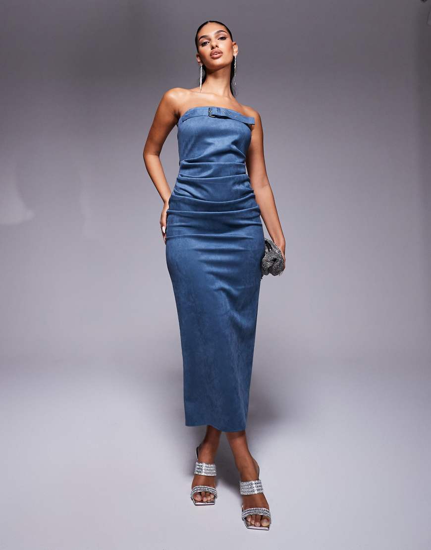 ASOS DESIGN - Trägerloses Midikleid aus Wildlederimitat in Petrolblau mit Gürteldetail ASOS DESIGN - Trägerloses Midikleid aus Wildlederimitat in Petrolblau mit Gürteldetail von ASOS DESIGN