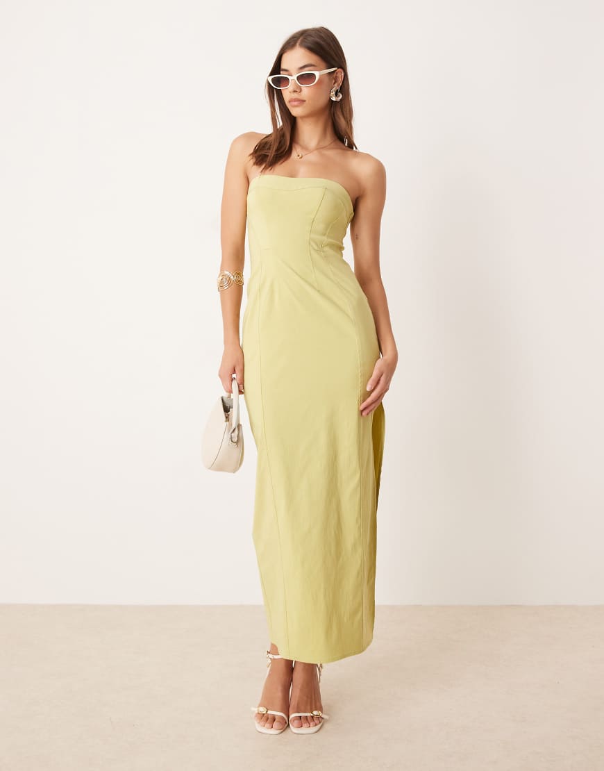 ASOS DESIGN - Trägerloses Midikleid in Limettengrün aus Bengaline mit Ziernähten-Weiß von ASOS DESIGN