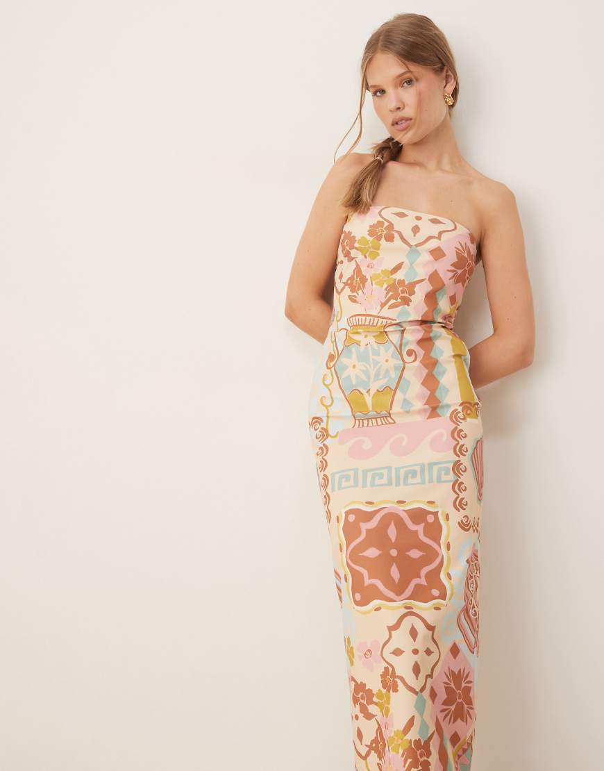 ASOS DESIGN - Trägerloses Midikleid mit Gobelinmuster-Bunt von ASOS DESIGN