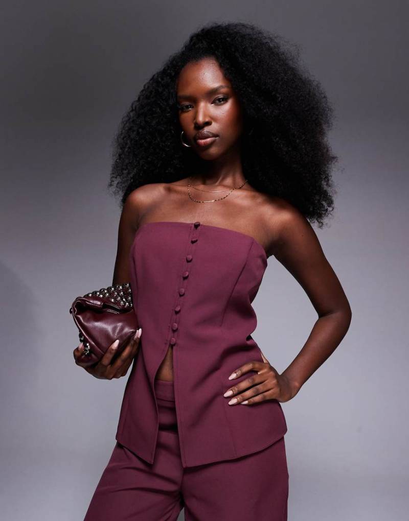 ASOS DESIGN - Trägerloses Oberteil in Traubenlila mit Knopfleiste, Kombiteil von ASOS DESIGN