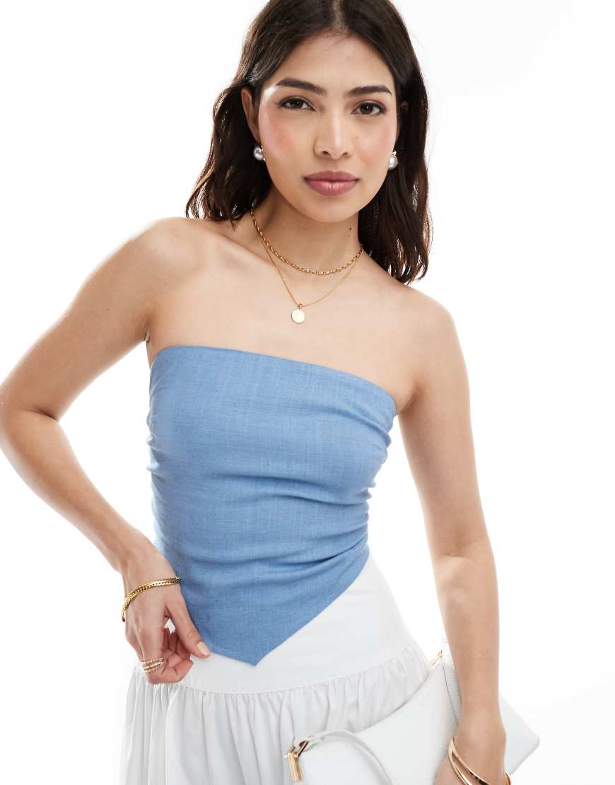 ASOS DESIGN - Trägerloses Schal-Oberteil in verwaschener blauer Leinenoptik von ASOS DESIGN