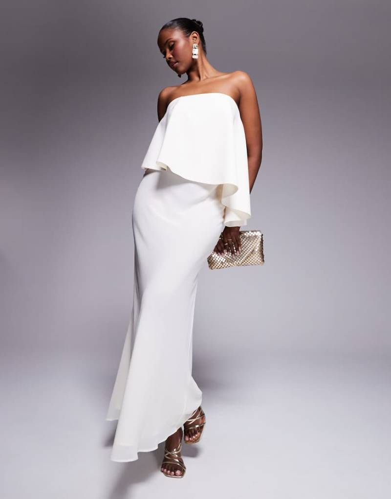 ASOS DESIGN - Trägerloses asymmetrisches Maxikleid mit Kontrastmaterial in Elfenbein-Weiß von ASOS DESIGN