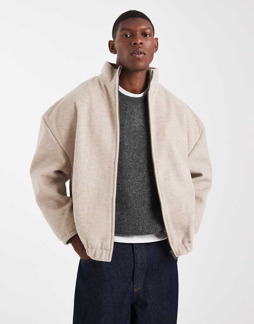 ASOS DESIGN - Trainingsjacke in steinbeiger Wolloptik-Neutral von ASOS DESIGN