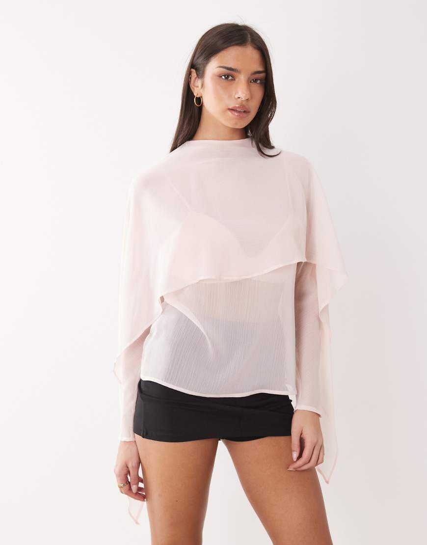 ASOS DESIGN - Transparente Chiffon-Bluse in Rosa mit Schal-Detail von ASOS DESIGN