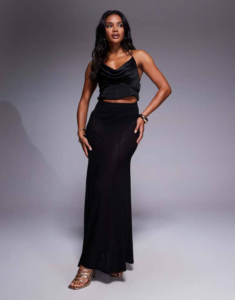 ASOS DESIGN - Transparenter Godet-Maxirock in Schwarz aus Netzstoff von ASOS DESIGN