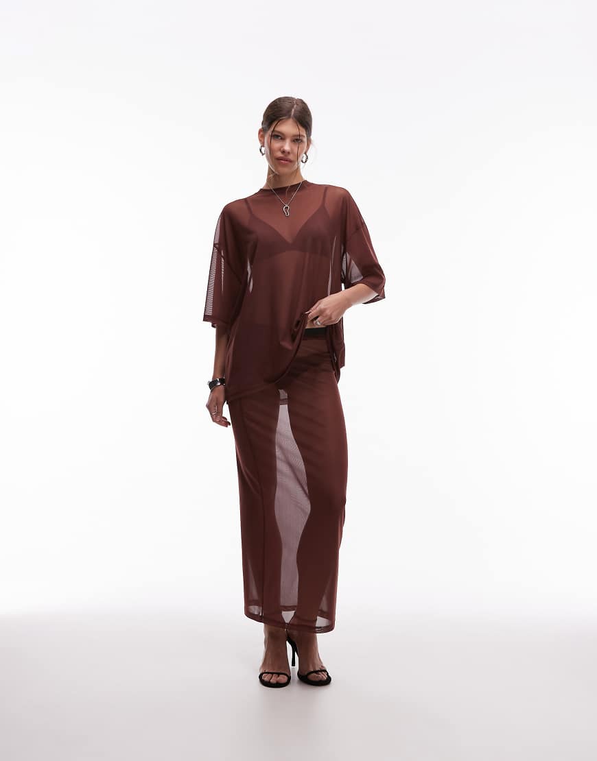 ASOS DESIGN - Transparenter Maxirock aus Netzstoff in Braun-Brown von ASOS DESIGN