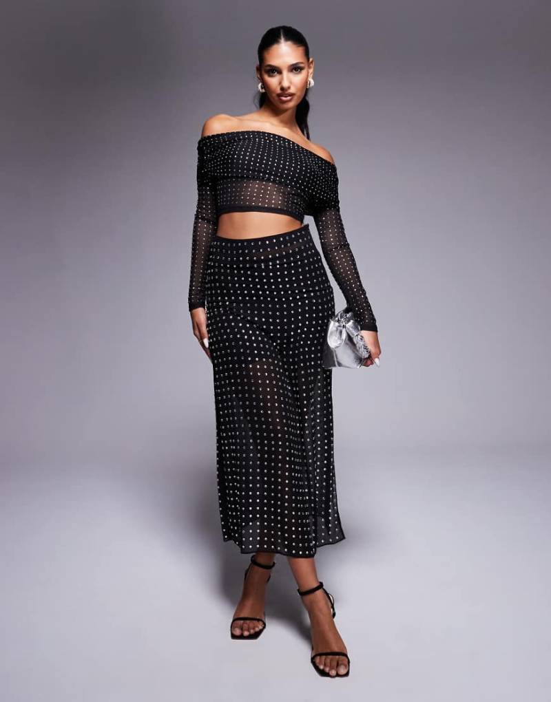 ASOS DESIGN - Transparenter Maxirock in Schwarz mit Strassverzierung von ASOS DESIGN