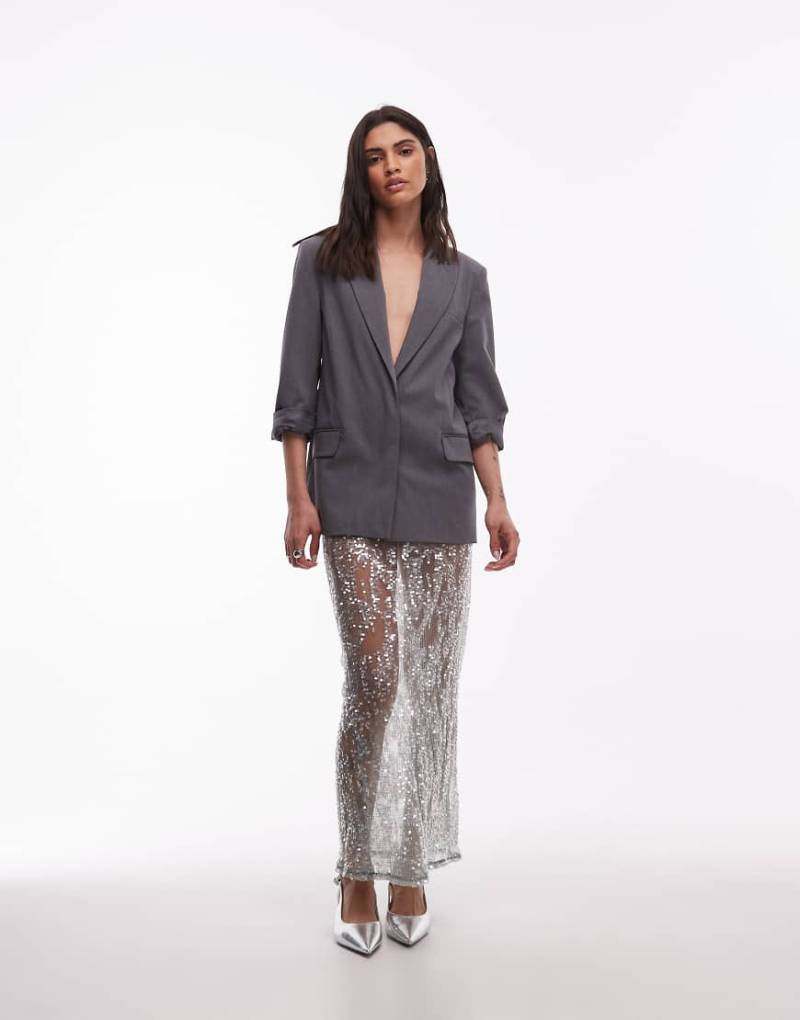 ASOS DESIGN - Transparenter Netzstoff-Maxirock in Minzgrün mit Paillettenbesatz von ASOS DESIGN