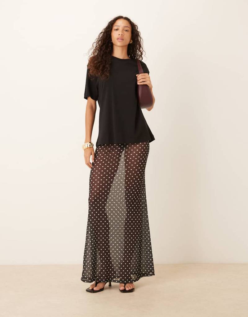 ASOS DESIGN - Transparenter Netzstoff-Maxirock in Schwarz mit Polka Dots-Bunt von ASOS DESIGN