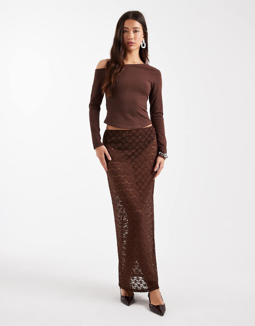 ASOS DESIGN - Transparenter Säulen-Maxirock aus Spitze in Schokobraun-Brown von ASOS DESIGN
