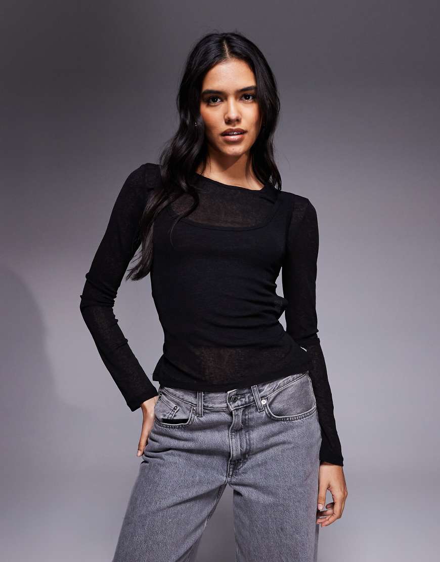 ASOS DESIGN - Transparentes, zweilagiges Oberteil in Schwarz von ASOS DESIGN