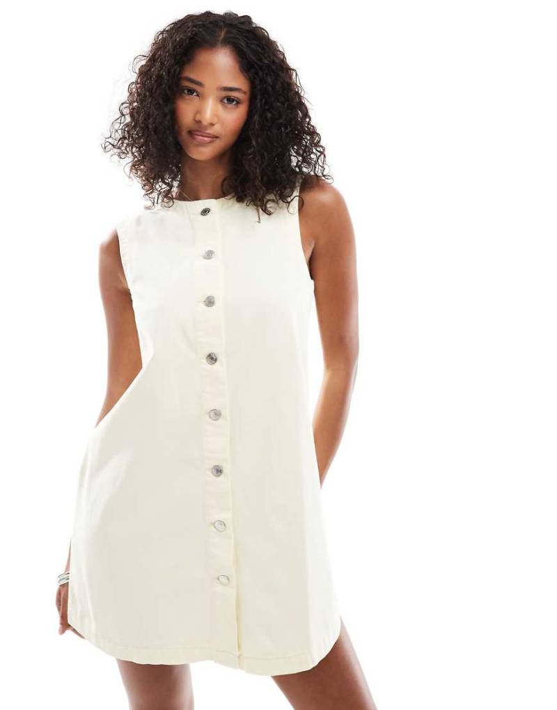 ASOS DESIGN - Trapezförmiges Jeans-Minikleid in Blassgelb mit Knopfleiste von ASOS DESIGN