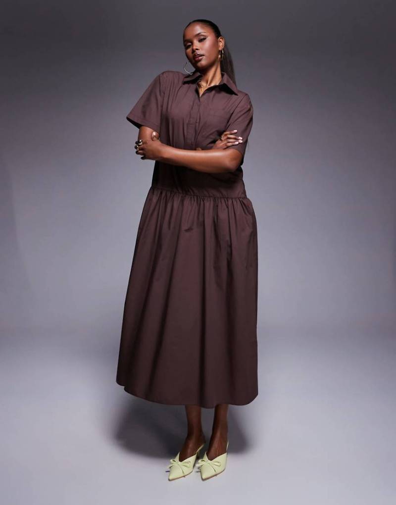 ASOS DESIGN - Trapezförmiges Maxi-Hemdblusenkleid in Schokobraun-Grau von ASOS DESIGN