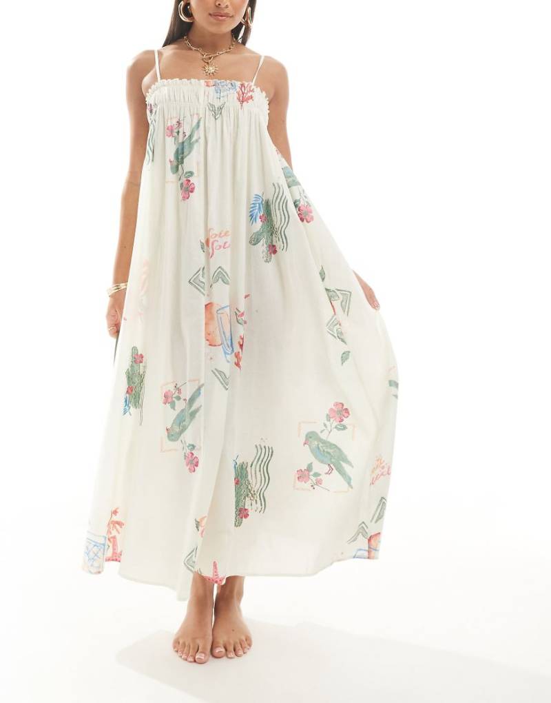 ASOS DESIGN - Trapezförmiges Maxi-Strandkleid mit Postkarten-Printmuster-Bunt von ASOS DESIGN