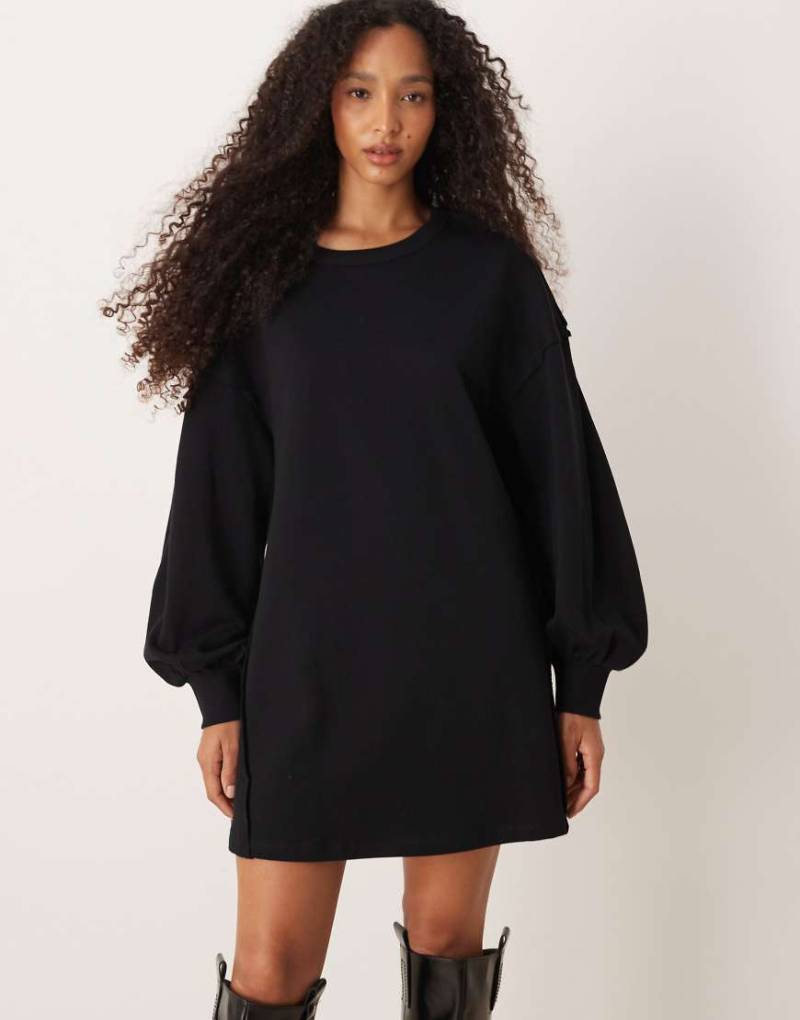 ASOS DESIGN - Trapezförmiges Minikleid aus Baumwoll-Sweatstoff in Schwarz von ASOS DESIGN