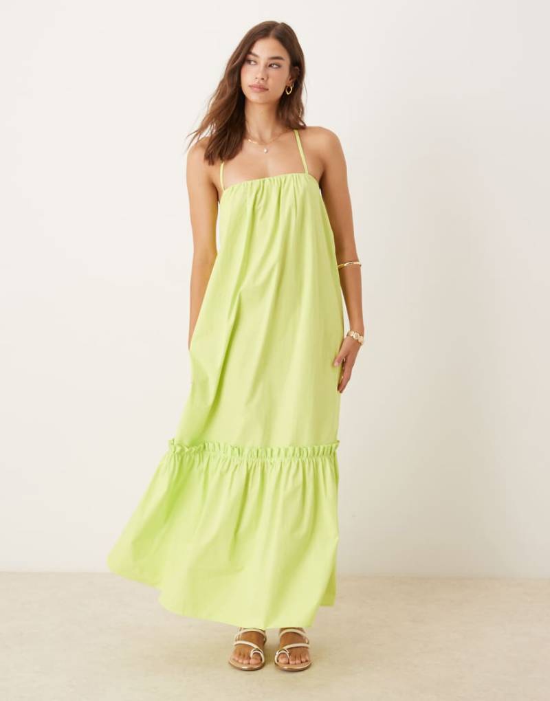 ASOS DESIGN - Trapezförmiges Popeline-Maxikleid in Limettengrün mit Camisole-Trägern und Bindeband hinten von ASOS DESIGN