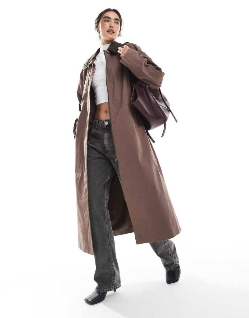 ASOS DESIGN - Trenchcoat in Braun mit Cordkragen-Keine Farbe von ASOS DESIGN