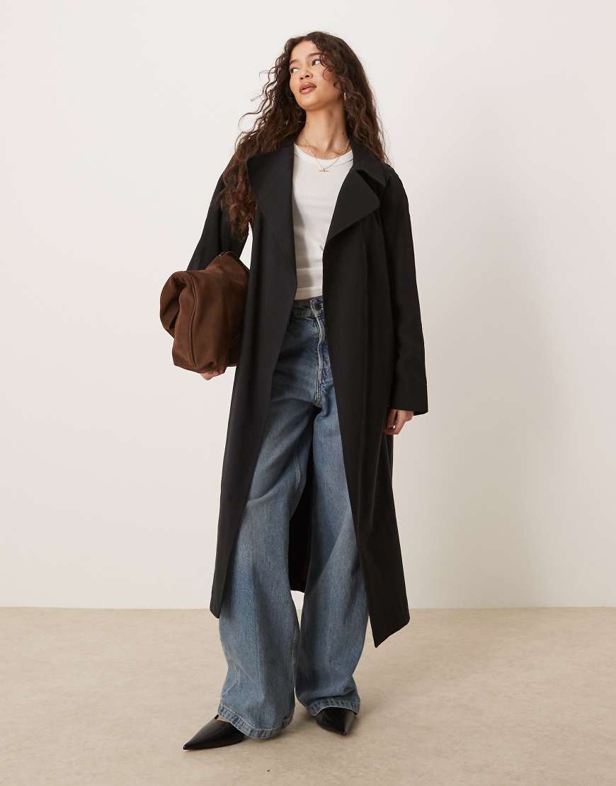 ASOS DESIGN - Trenchcoat in Schwarz mit Wasserfallkragen von ASOS DESIGN