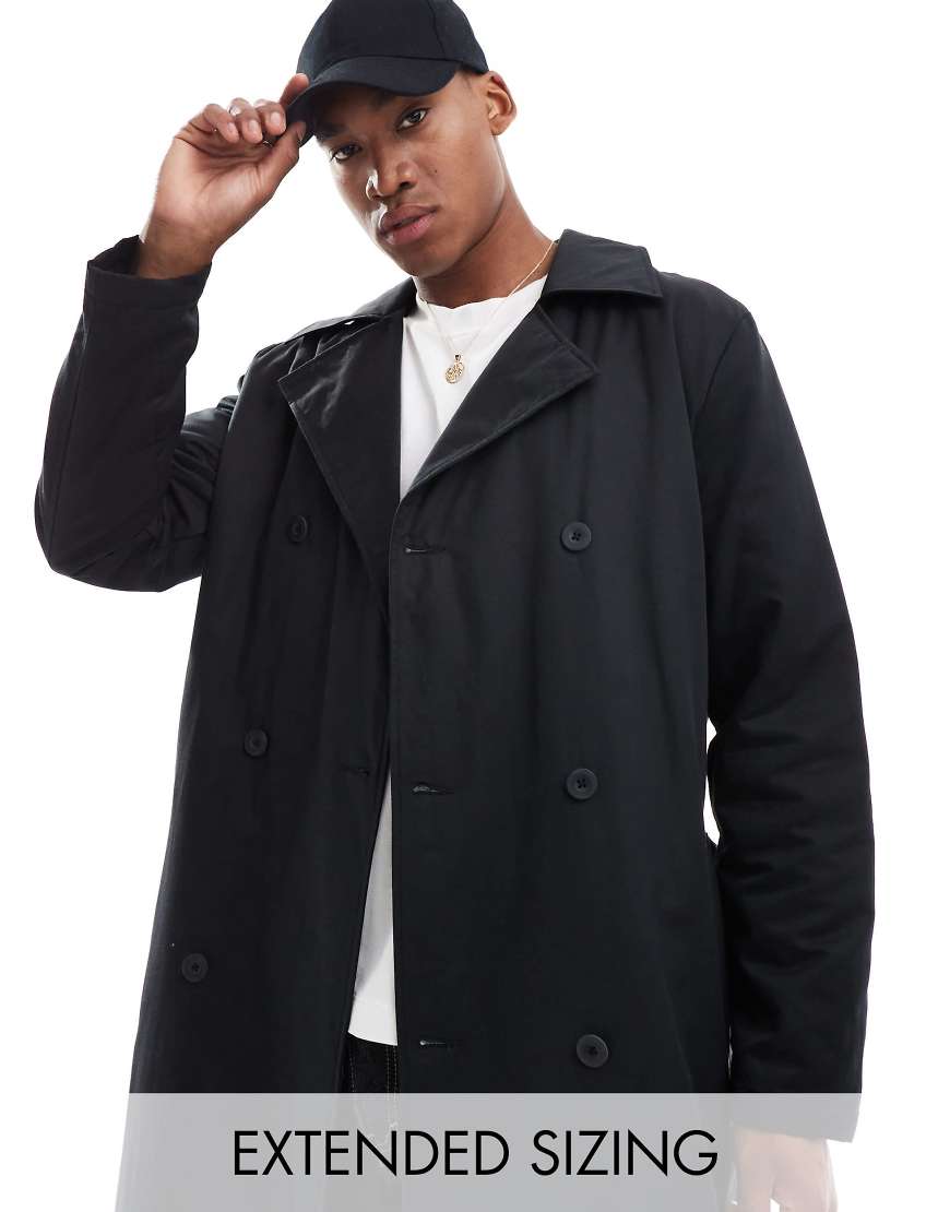 ASOS DESIGN - Trenchcoat in Schwarz mit leichter Wattierung von ASOS DESIGN