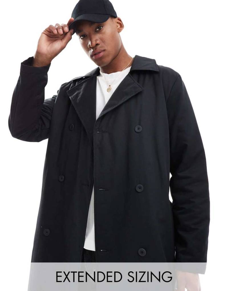 ASOS DESIGN - Trenchcoat in Schwarz mit leichter Wattierung von ASOS DESIGN