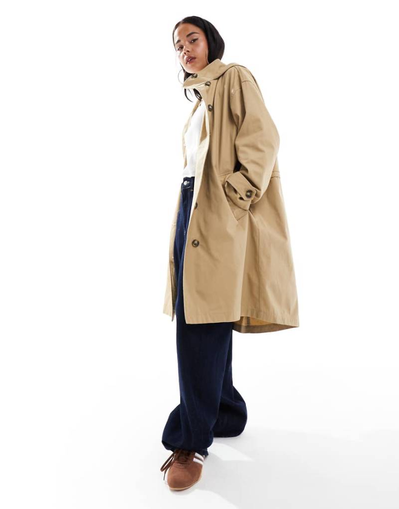ASOS DESIGN - Trenchcoat in verwaschenem Steinbeige mit Kapuze-Neutral von ASOS DESIGN