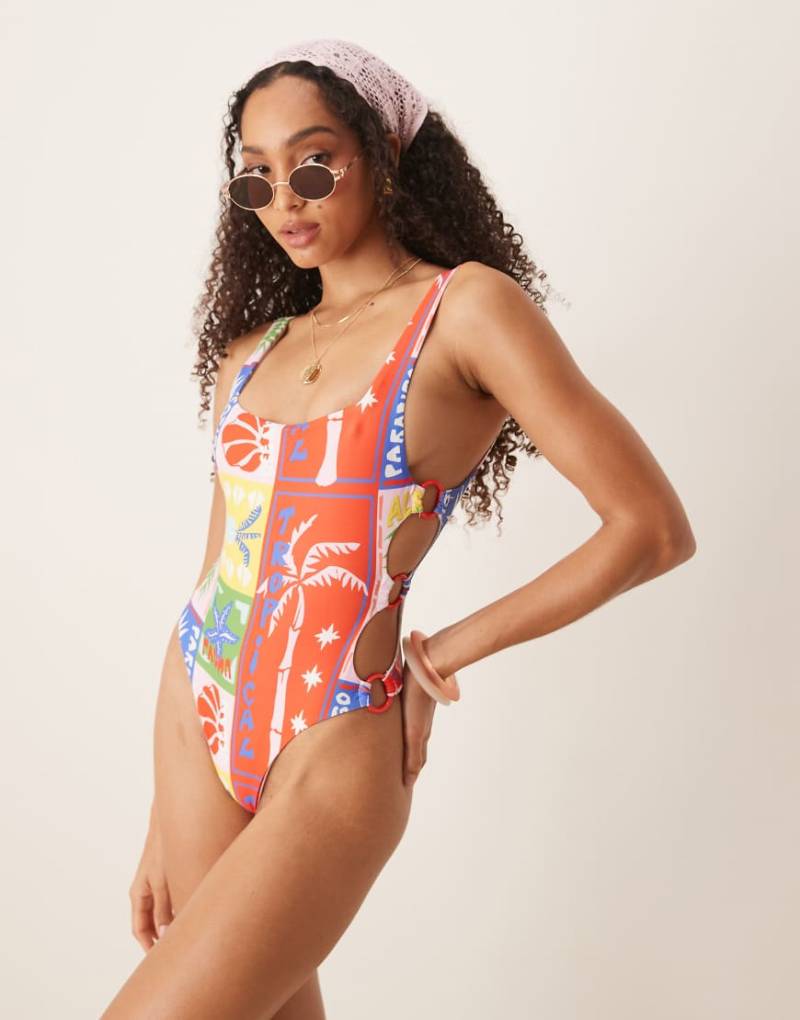 ASOS DESIGN - Trinny - Badeanzug mit Zierausschnitt und Paridiso-Muster-Bunt von ASOS DESIGN