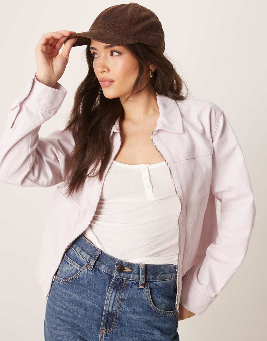 ASOS DESIGN - Twill-Jacke in Pastellrosa mit Kragen-Keine Farbe von ASOS DESIGN