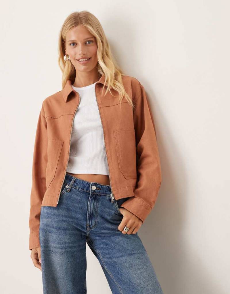 ASOS DESIGN - Twill-Jacke in Rostrot mit Kragen-Braun von ASOS DESIGN