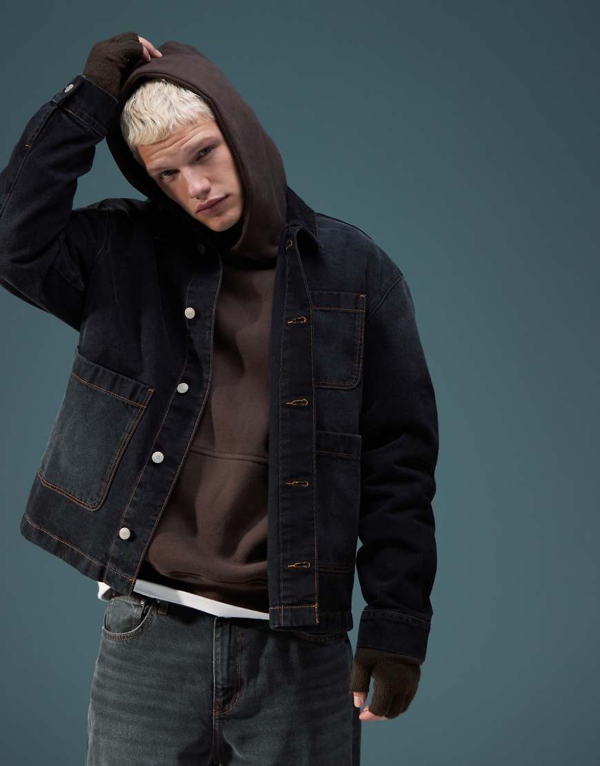 ASOS DESIGN - Übergroß geschnittene Jeansjacke in verwaschenem Schwarz von ASOS DESIGN