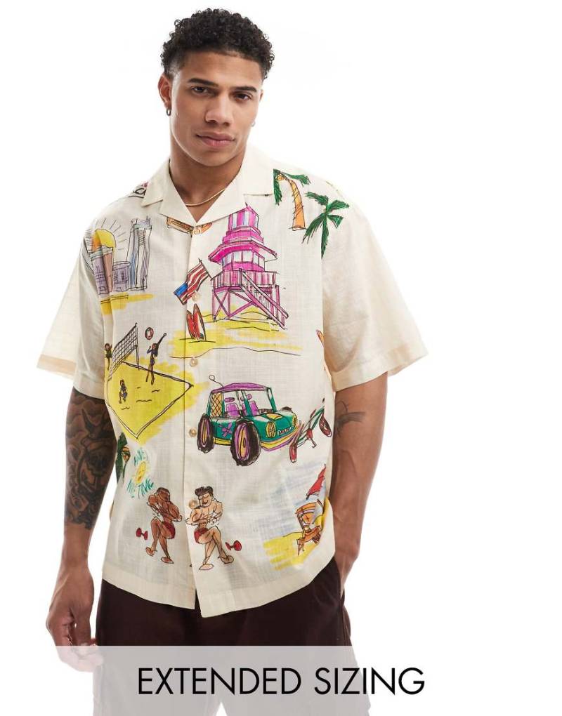 ASOS DESIGN - Übergroßes Revershemd mit Urlaubsprint-Bunt von ASOS DESIGN