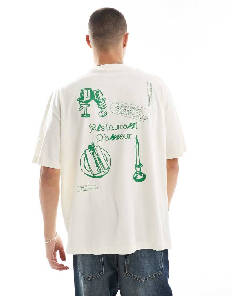 ASOS DESIGN - Übergroßes T-Shirt in Creme mit Rückenprint-Weiß von ASOS DESIGN