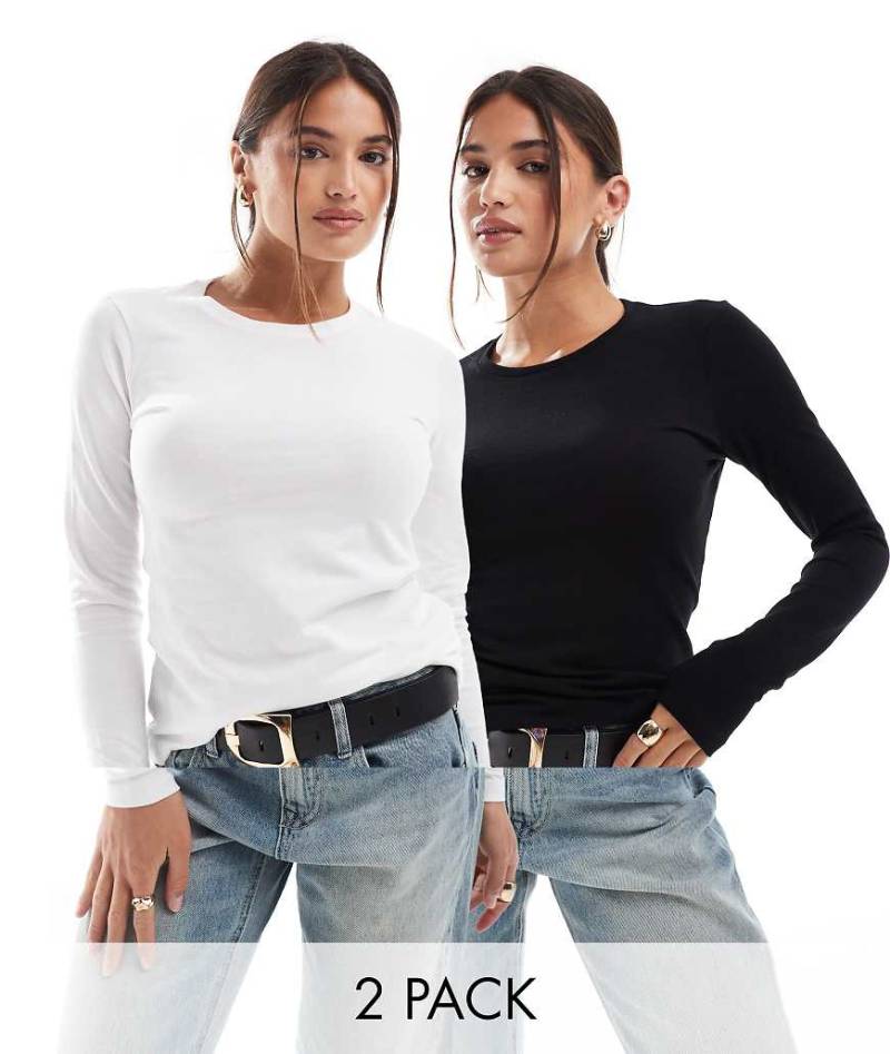 ASOS DESIGN - Ultimate - Langärmliges Shirt aus Baumwolle mit schmalem Schnitt im 2er-Sparpack, RABATT-Bunt von ASOS DESIGN