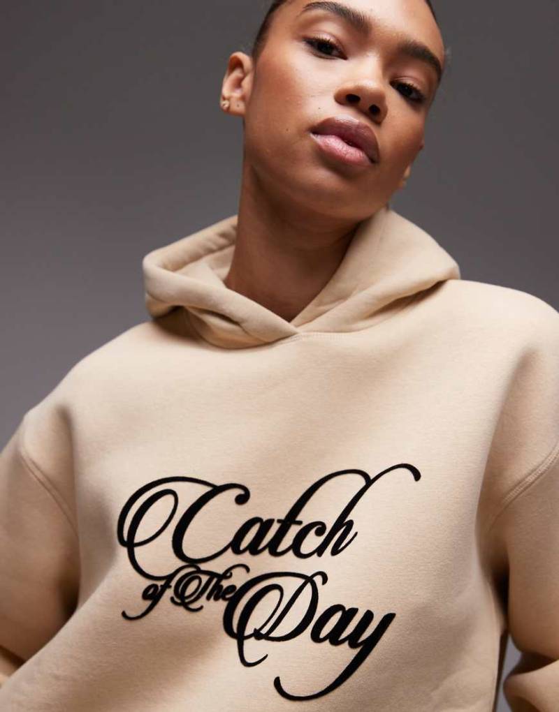 ASOS DESIGN - Ultimate - Oversize-Kapuzenpullover in Beige mit Slogan-Neutral von ASOS DESIGN