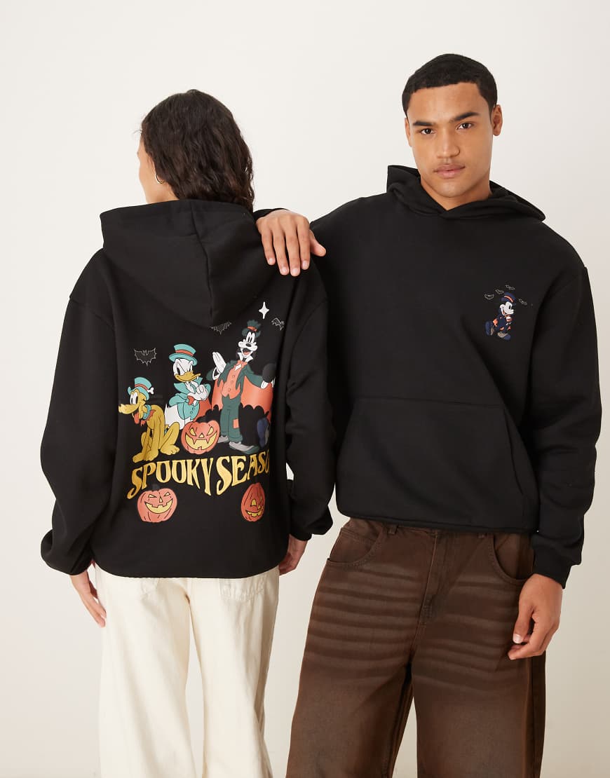 ASOS DESIGN - Unisex - Disney - Halloween - Oversize-Kapuzenpullover in Schwarz mit Micky Maus & Freunde-Print von ASOS DESIGN