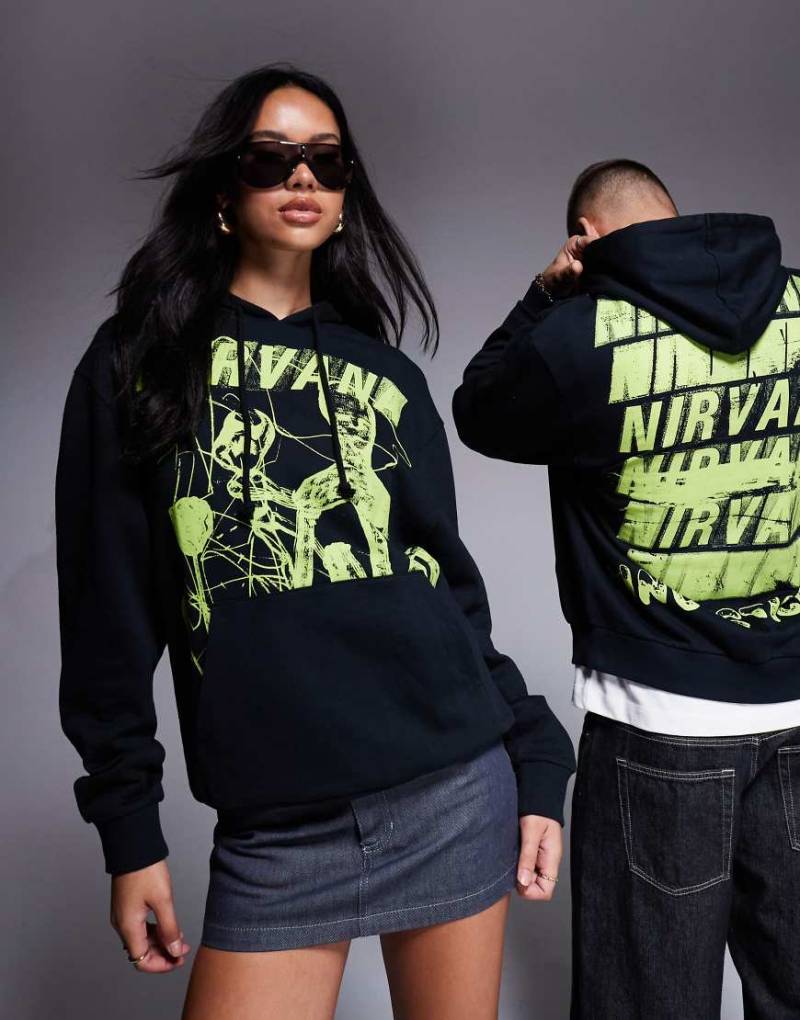 ASOS DESIGN - Unisex-Kapuzenpullover in Schwarz mit „Nirvana Incesticide"-Prints und Oversize-Schnitt von ASOS DESIGN