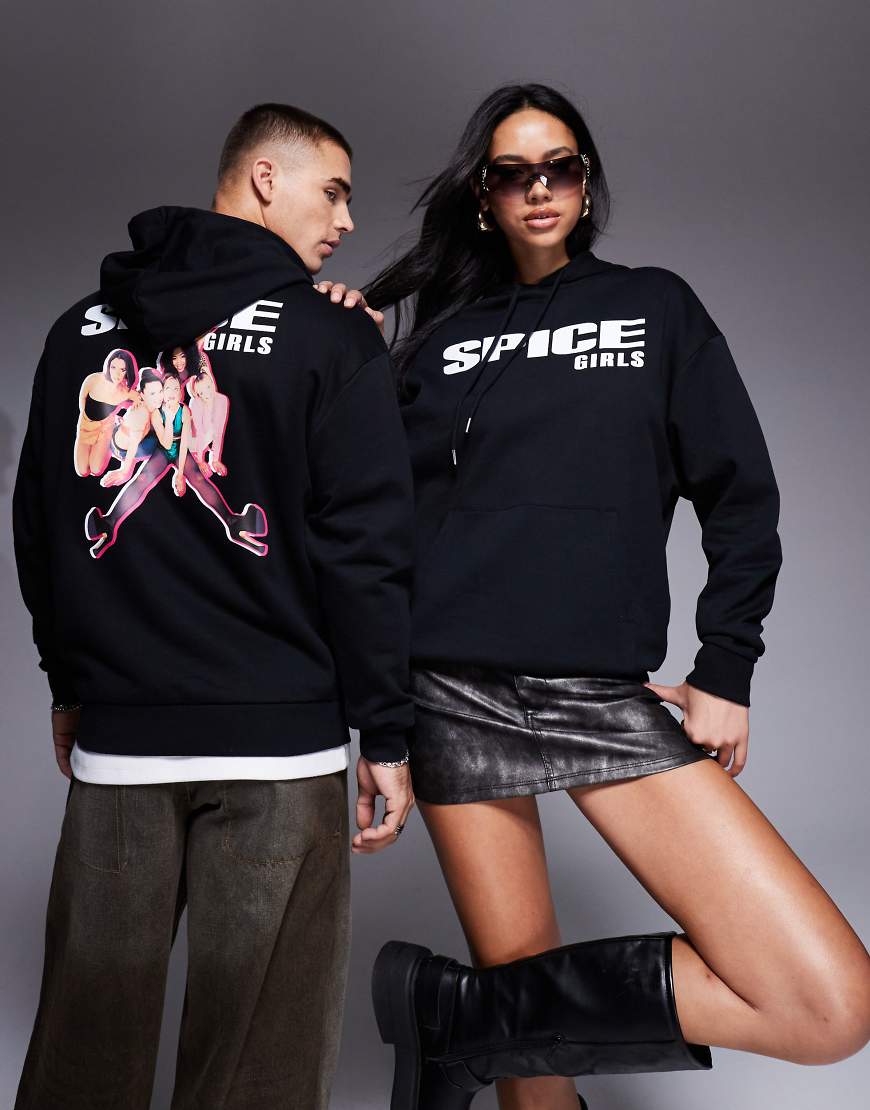 ASOS DESIGN - Unisex-Kapuzenpullover in Schwarz mit Oversize-Schnitt und lizensierten „The Spice Girls"-Prints von ASOS DESIGN
