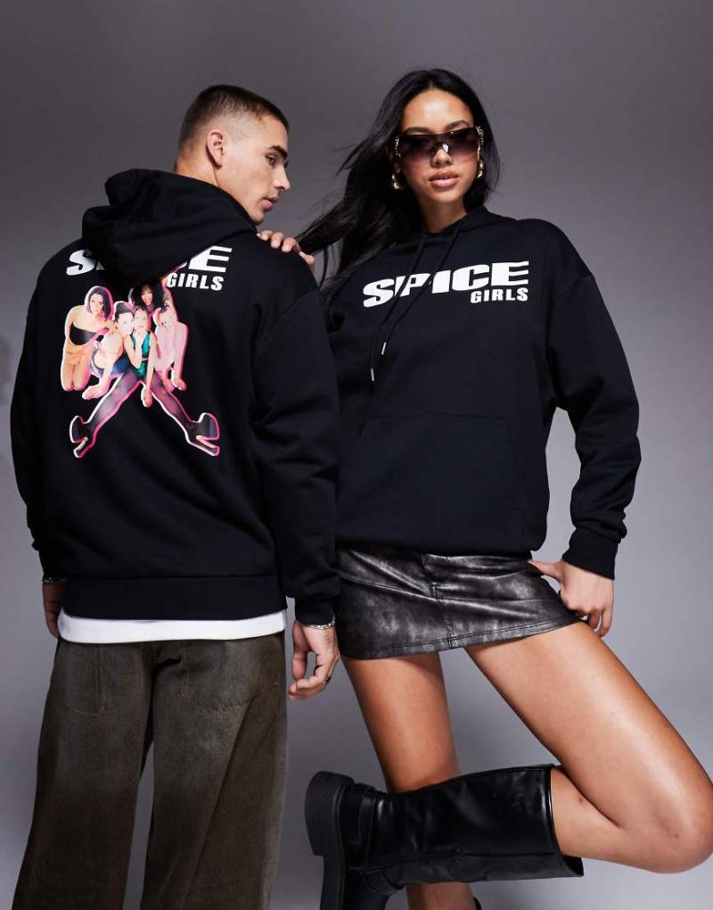 ASOS DESIGN - Unisex-Kapuzenpullover in Schwarz mit Oversize-Schnitt und lizensierten „The Spice Girls"-Prints von ASOS DESIGN