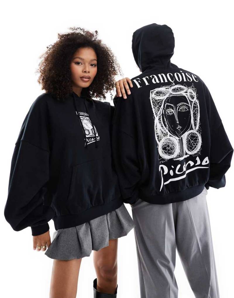 ASOS DESIGN - Unisex-Kapuzenpullover in Schwarz mit lizenzierter Picasso-Zeichnung und extremer Oversize-Passform von ASOS DESIGN